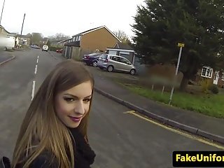 UK slattern sucks policemans flannel nearby police car